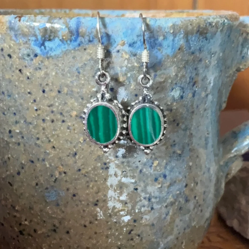 Malachite Sterling earrings - Picture 2 of 6